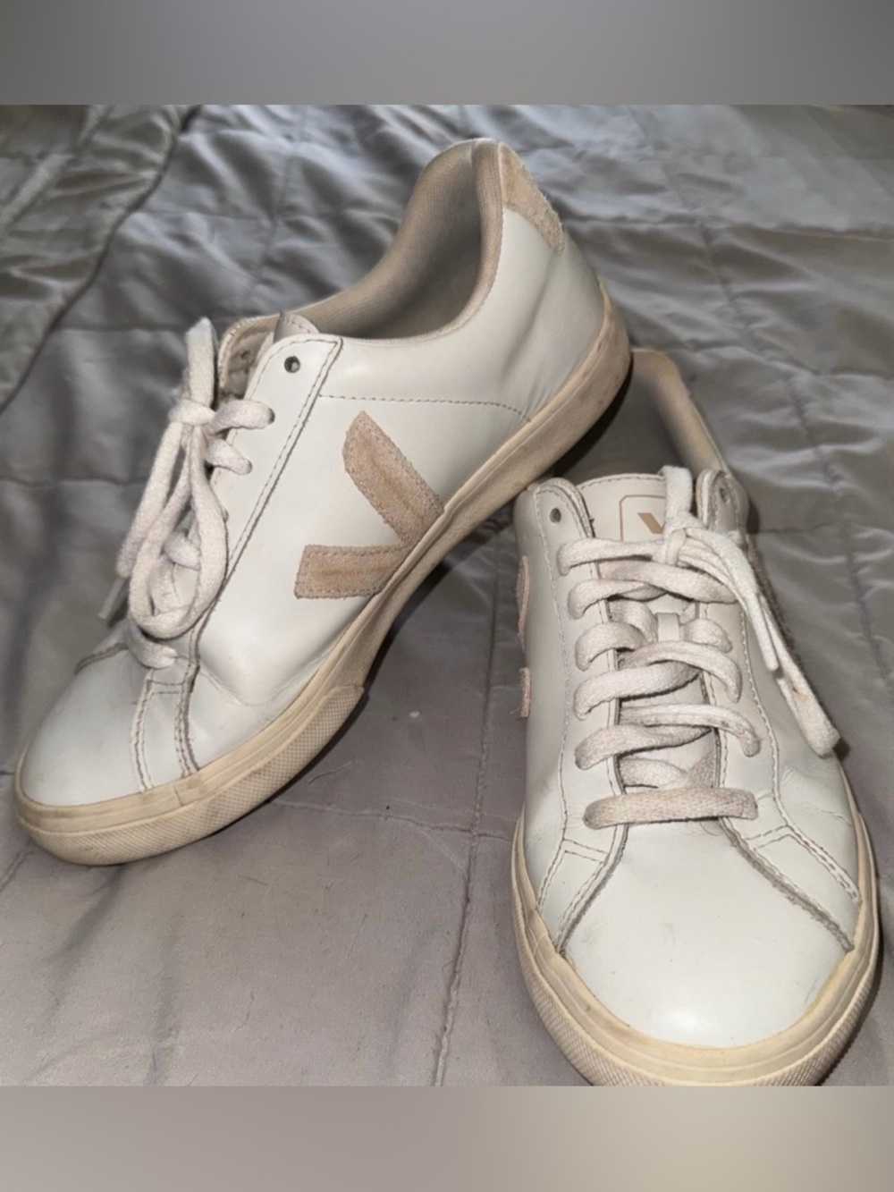 Veja White and Beige Low-Top Sneakers